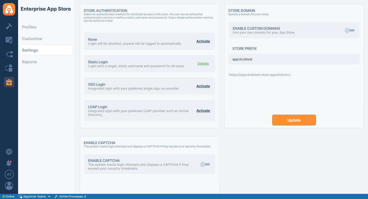 Static Authentication Type for Enterprise Portal