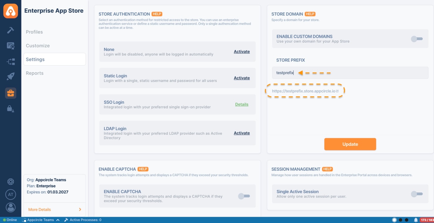 Store Prefix Settings for Enterprise Portal