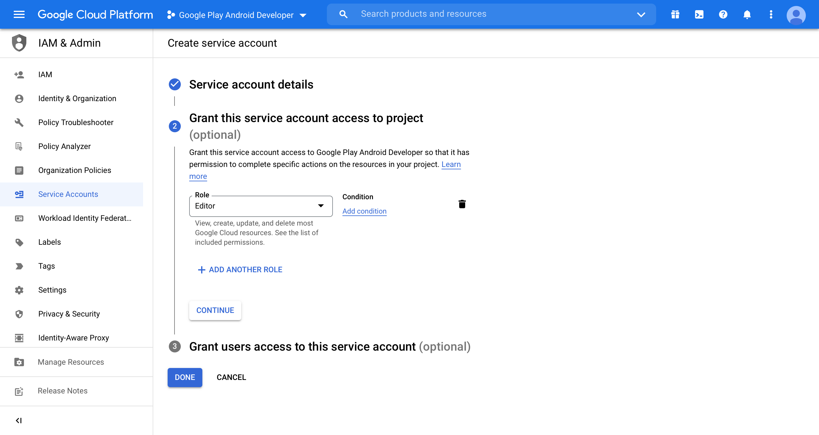 Google Play Game Services – APIs y servicios – Consola de Google Cloud